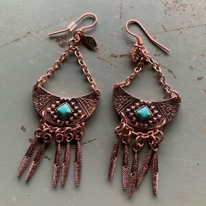 Copper and faux Turquoise Dangle Earrings